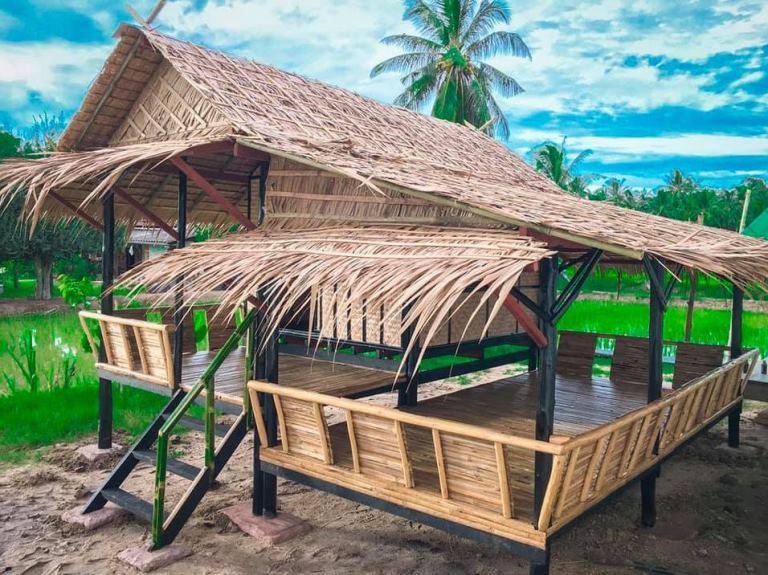 This japanese style bahay kubo or nipa hut here in the philippines is combi...